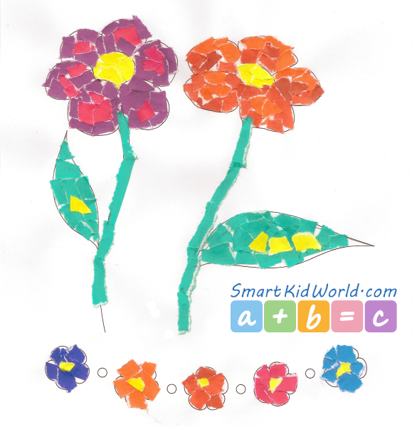 Scrap paper collage art for kids - torn flowers, printable worksheets