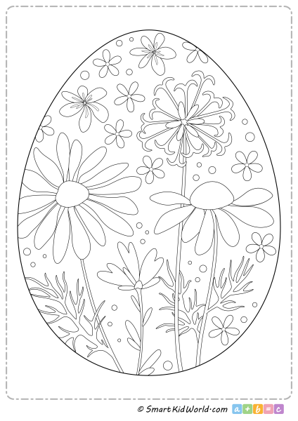 Coloring page for kids - Easter egg with flowers, printable Easter decorations