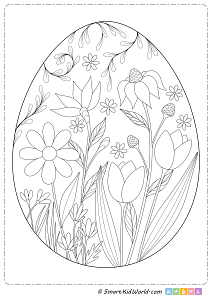 Coloring page for kids - Easter egg with flowers, printable Easter decorations