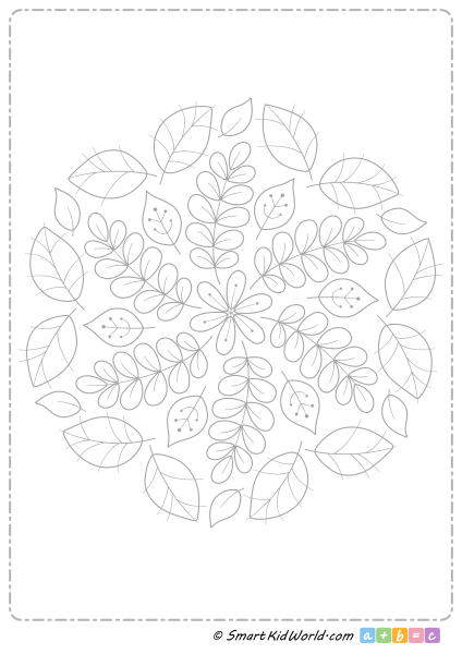 Coloring page for kids - mandala with leaves, printable worksheets