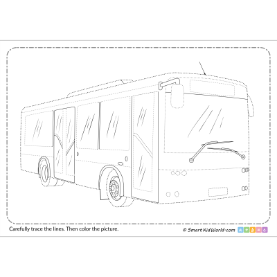 Bus tracing lines and coloring - Printable preschool tracing worksheets for practicing motor skills
