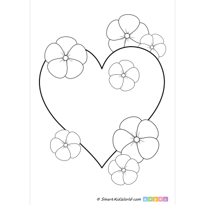 Heart with flowers coloring page - Printable Valentine's day coloring page for kids