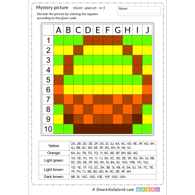 Mystery picture with Easter basket or mushroom basket, pixel art, learning coding and programming for kids - printable worksheets