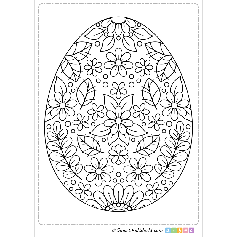 Coloring page for kids and preschoolers - Easter egg with flowers, printable Easter decorations
