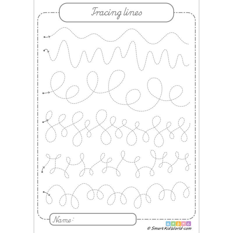 Swirls and loops on a preschool tracing lines worksheet for practicing motor skills, PDF file