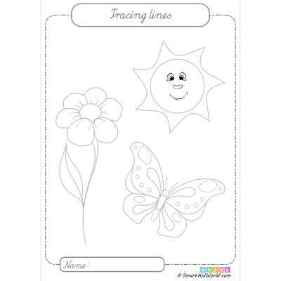 Spring picture as a preschool tracing worksheet for practicing motor skills, printable worksheets for kids, PDF file
