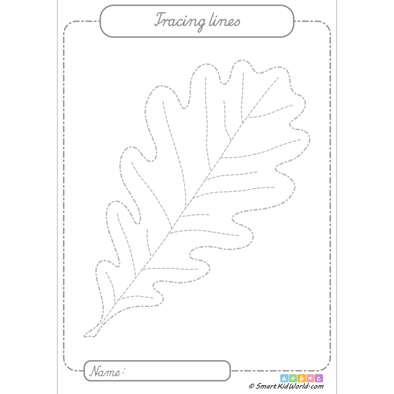 Autumn oak leaf for picture tracing worksheet as a great way to practice fine motor skills for kids in autumn