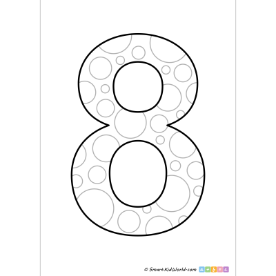 Number 8 coloring page to print, for learning numbers for kids, printable maths for kids