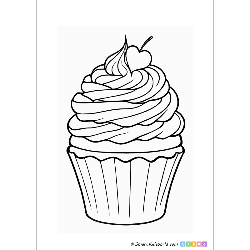 Sweet cupcake with cream, printable coloring pages for kids and preschoolers, candy decorations