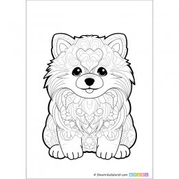 Dogs coloring pages - cute dog with ornaments, printable coloring pages for kids and preschoolers