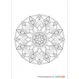 Abstract mandala coloring page for kids and adults, printable worksheets