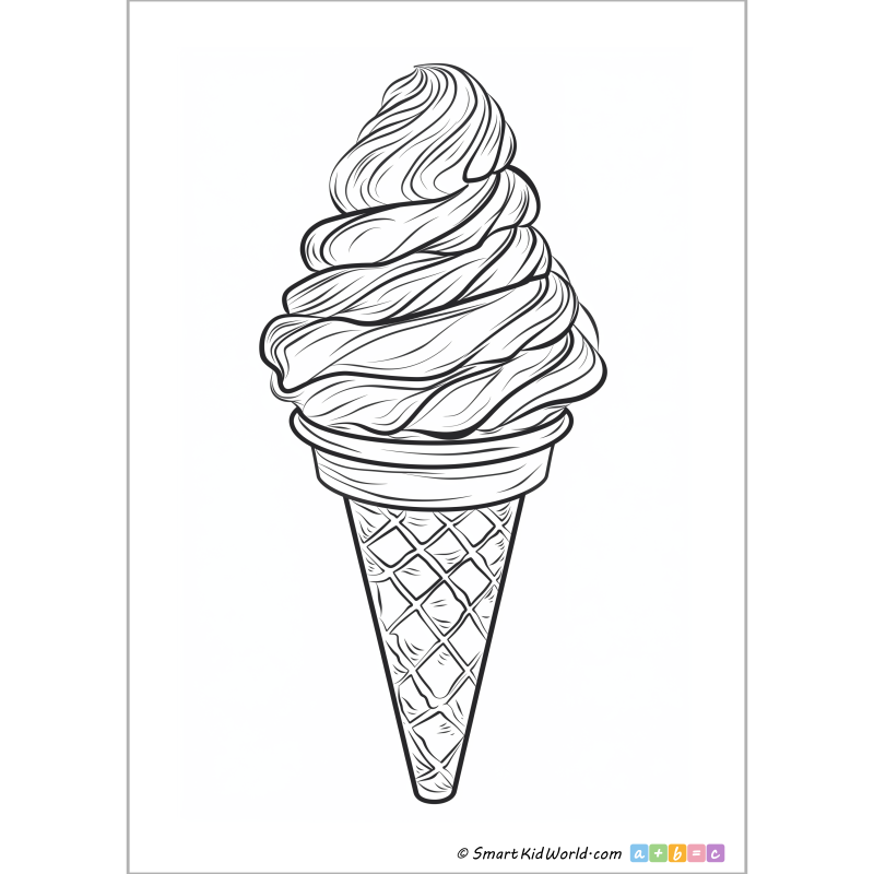 Twist ice cream cone, ice cream printable coloring pages for kids and preschoolers, candy decorations