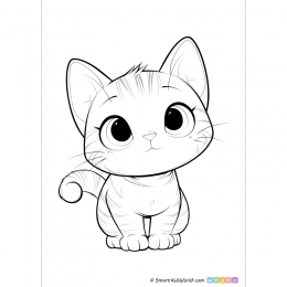 Cats coloring pages - cute little kitten with thick outlines, printable coloring pages for kids and preschoolers