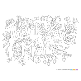 Cards for Mother's Day: Thank You Mom! Free printable coloring page for teenagers and adults, Gifts for Mom