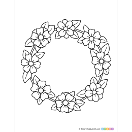 Printable flower frame coloring page, round frame for a picture or card