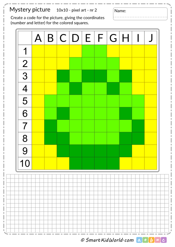 Mystery picture with Easter egg, pixel art, learning coding and programming for kids - printable worksheets