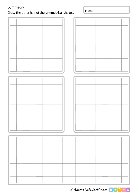 Symmetrical shapes, design your own easy symmetrical drawing on empty printable worksheets for kids