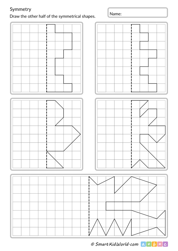Symmetrical shapes, easy symmetrical drawing, printable symmetry worksheets for kids