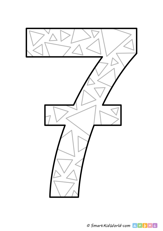Number 7 coloring page to print, for learning numbers for kids, printable maths for kids