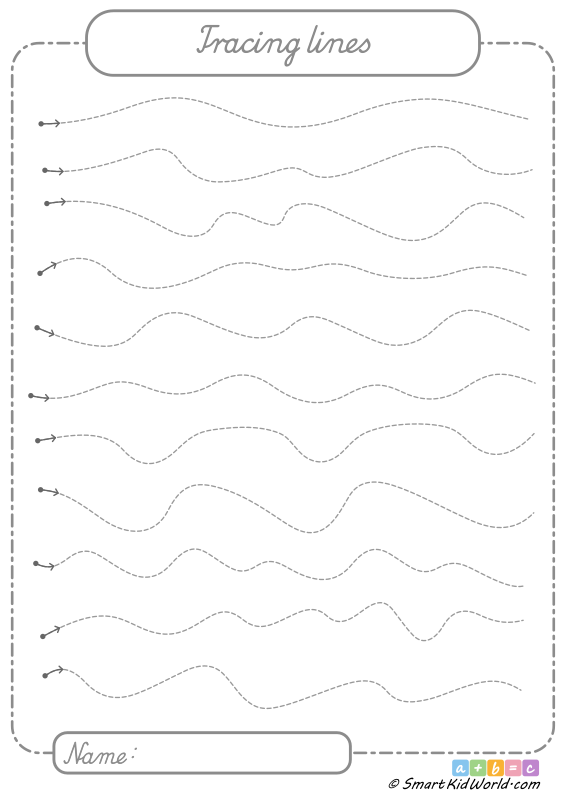 Irregular waves and curves on a preschool tracing lines worksheet for practicing motor skills, PDF file