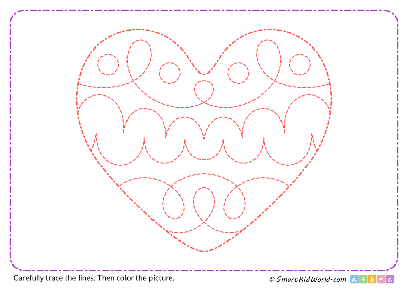 Valentine's heart picture with tracing lines for kids, Valentine's heart as a graphomotor exercise