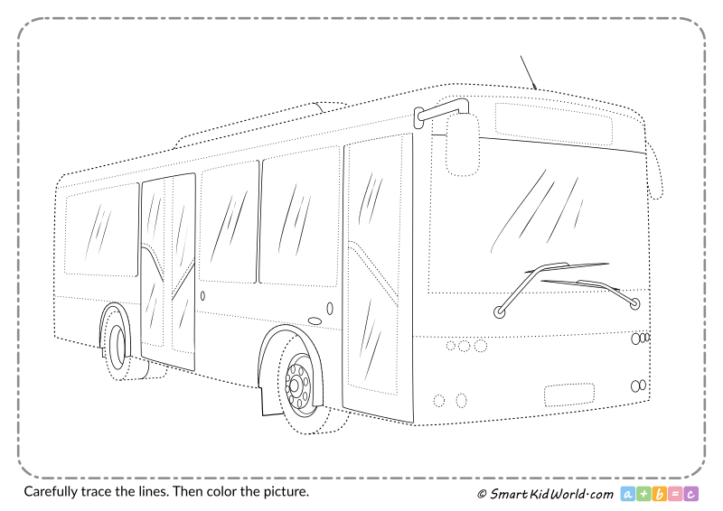 Bus tracing lines and coloring - Printable preschool tracing worksheets for practicing motor skills