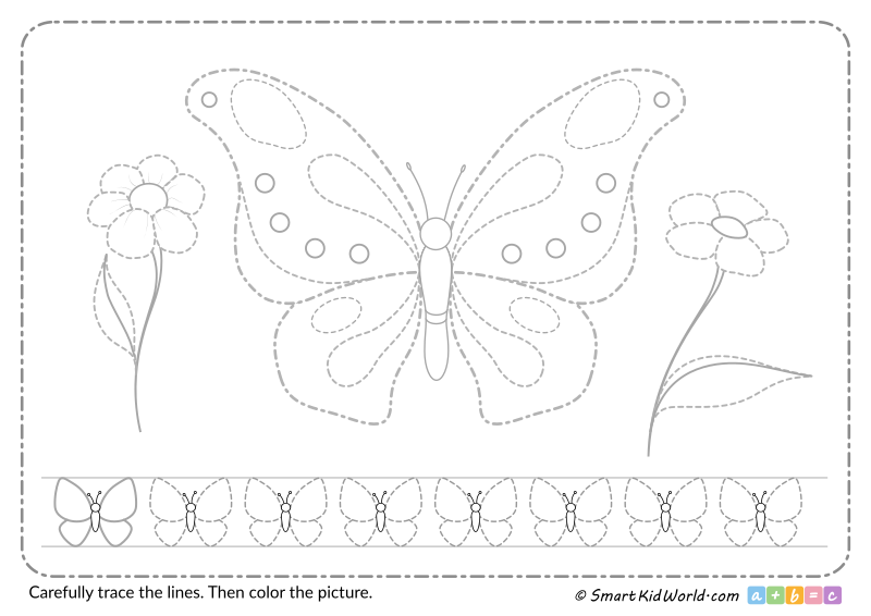 Butterfly picture tracing for kids - Preschool tracing worksheets for practicing motor skills