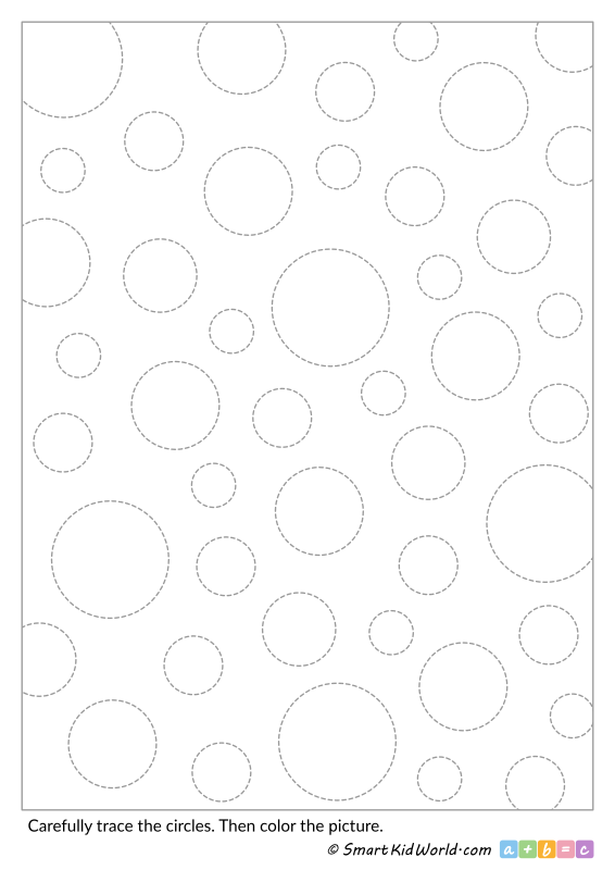 Tracing lines with circles - Preschool tracing worksheets for practicing motor skills, printable worksheets for kids