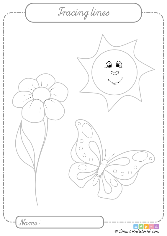 Spring picture as a preschool tracing worksheet for practicing motor skills, printable worksheets for kids, PDF file